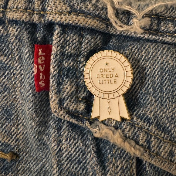 Accessories - NEW! 3/$15 “Only cried a little yay” Ribbon Gold and White Enamel Pin (unisex)